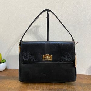 VINTAGE MEEKER Rose Tooled Black Leather Purse NWT